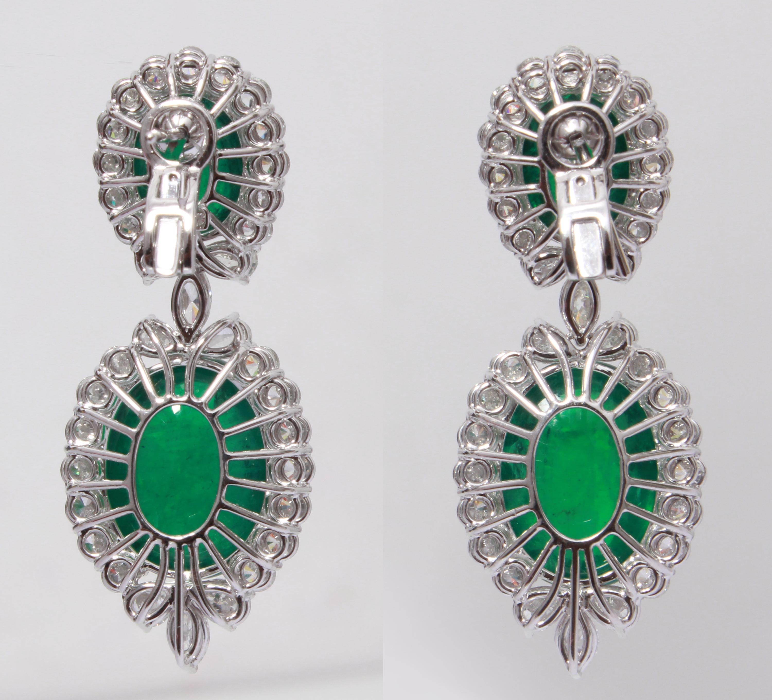 Modern 18 Karat Emerald and Diamond Earrings For Sale