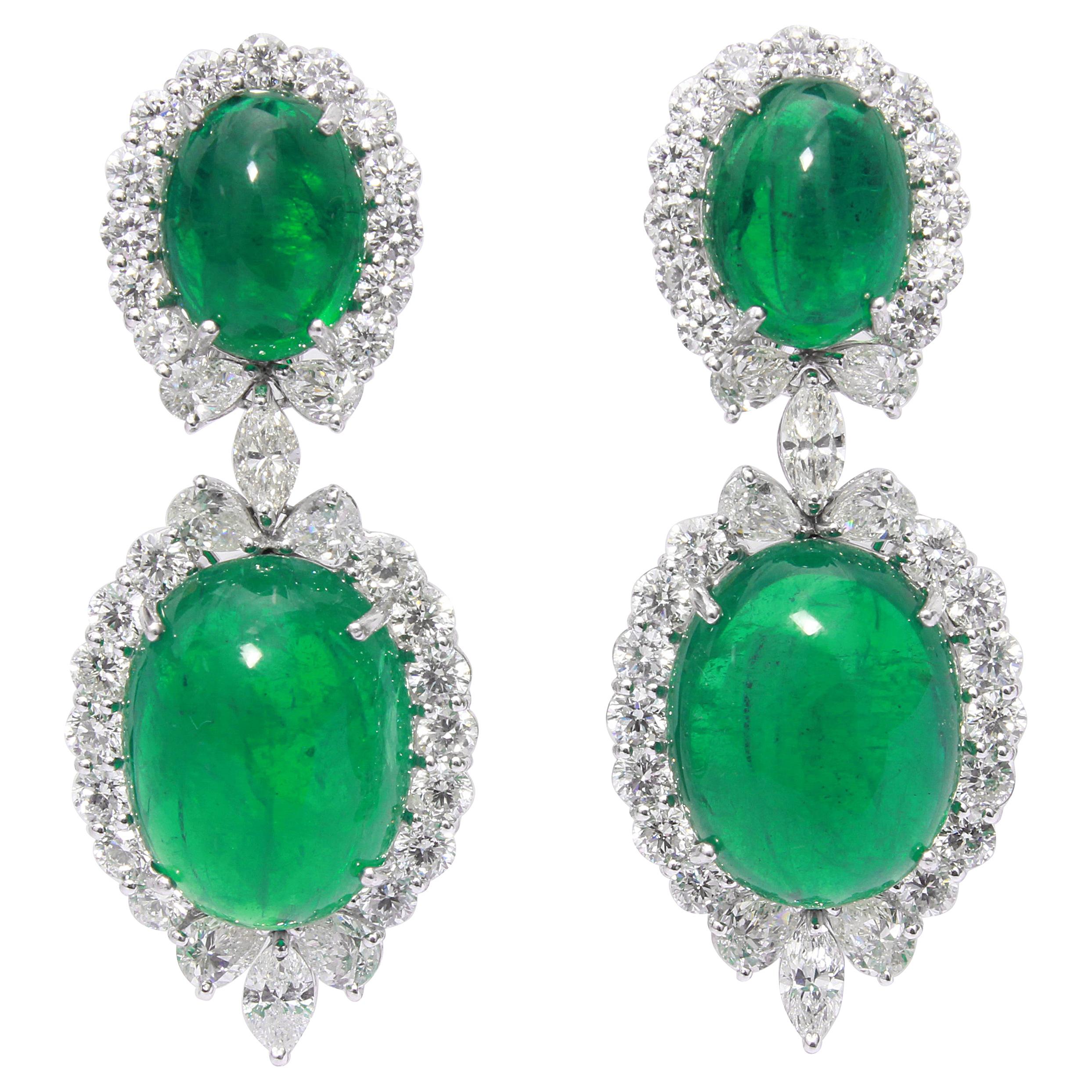 18 Karat Emerald and Diamond Earrings For Sale
