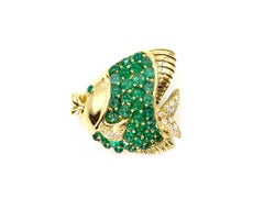 18 Karat Emerald and Diamond Fish Pendant or Brooch