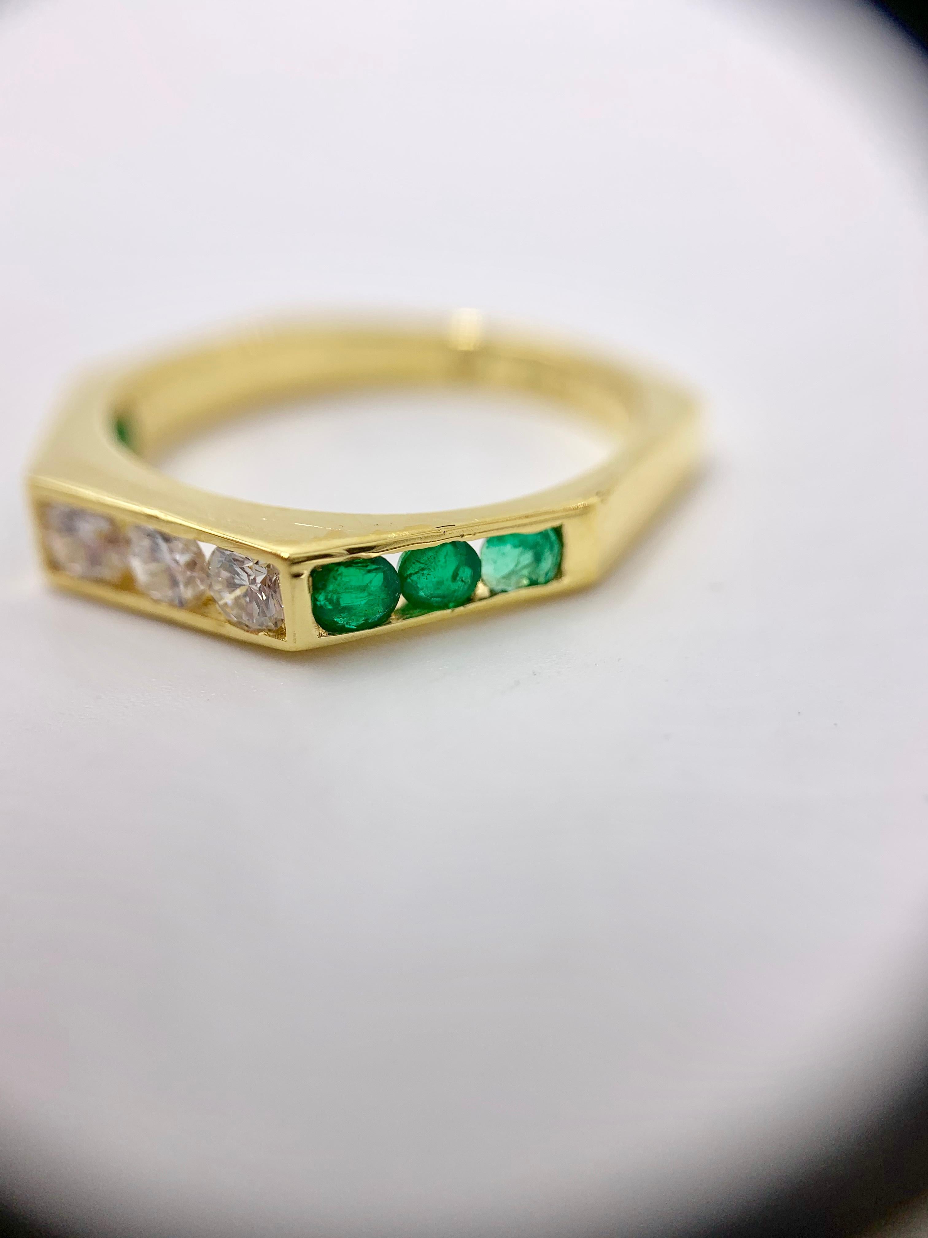 18 Karat Emerald and Diamond Modern Band Ring 6
