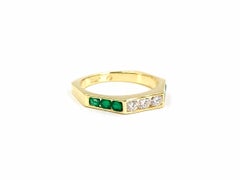 18 Karat Emerald and Diamond Modern Band Ring