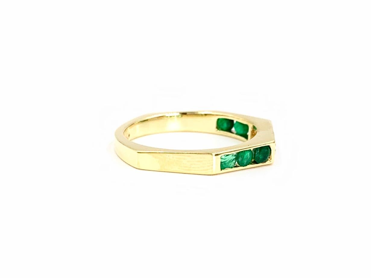 Round Cut 18 Karat Emerald and Diamond Modern Band Ring