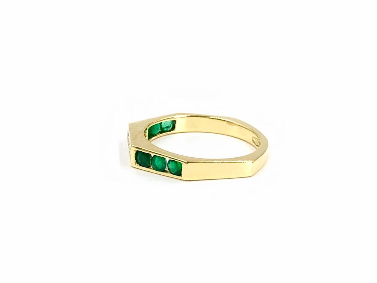 Women's or Men's 18 Karat Emerald and Diamond Modern Band Ring