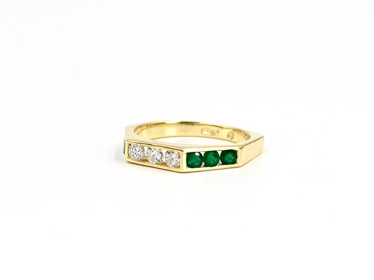 18 Karat Emerald and Diamond Modern Band Ring 1