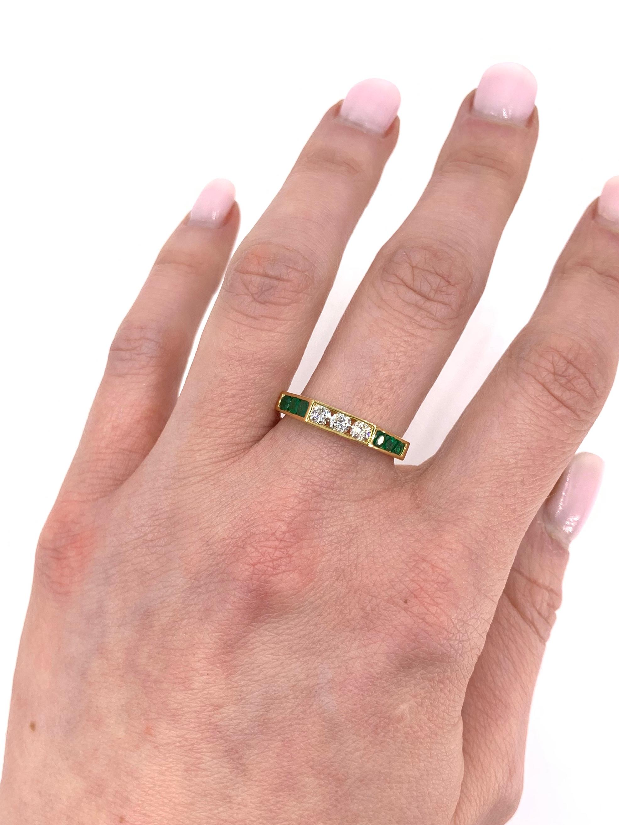 18 Karat Emerald and Diamond Modern Band Ring 3