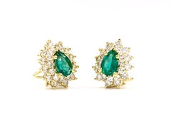 18 Karat Emerald and Diamond Pear Shape Earrings
