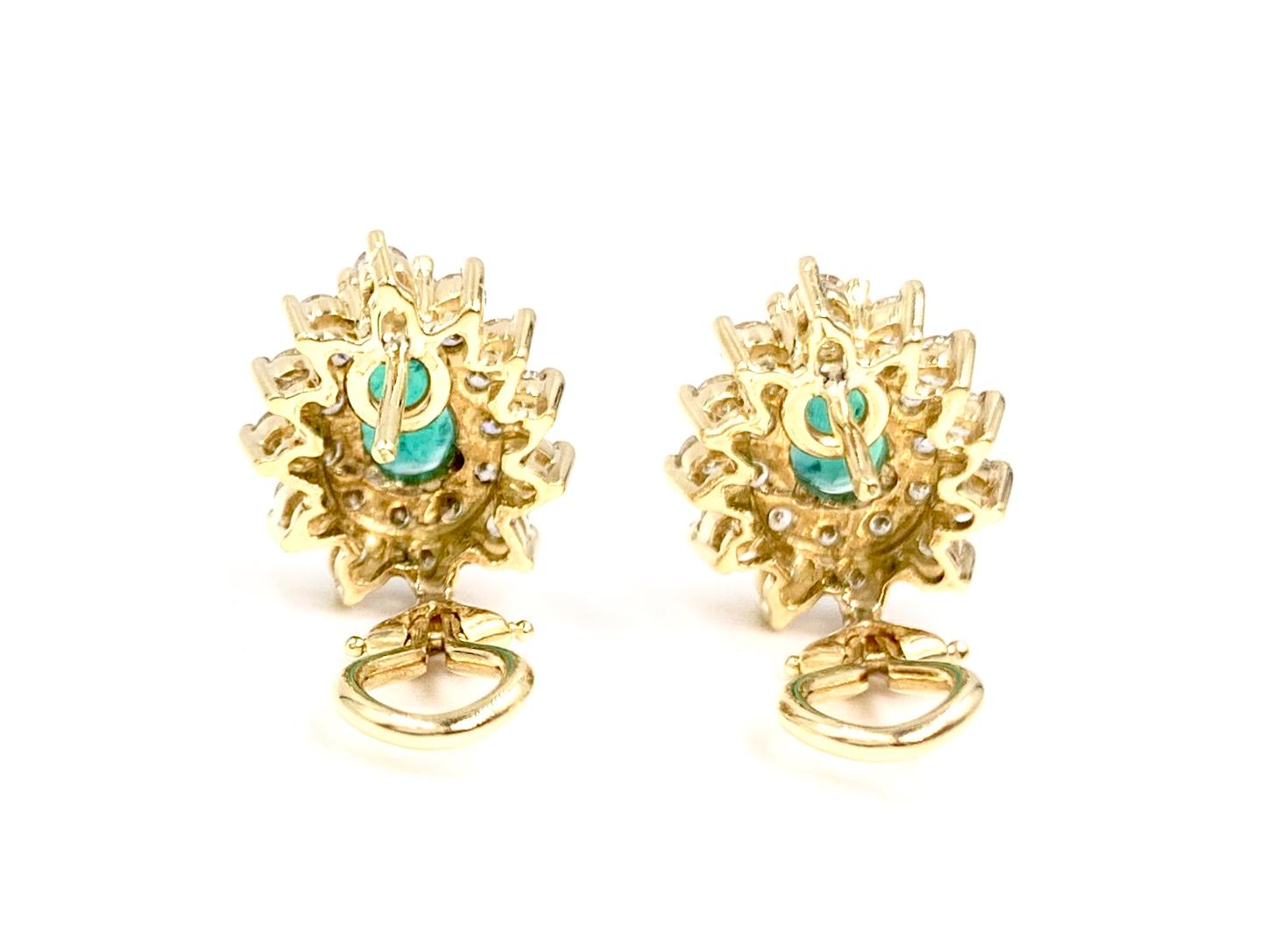 Contemporary 18 Karat Emerald and Diamond Pear Shape Earrings For Sale