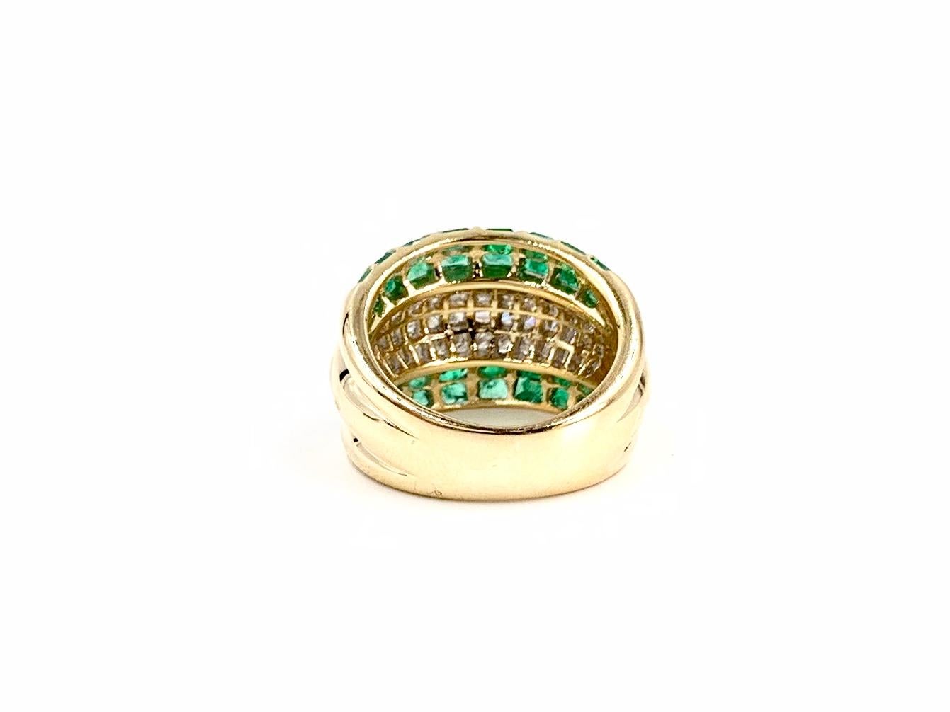 Women's 18 Karat Emerald and Diamond Wide Ring For Sale