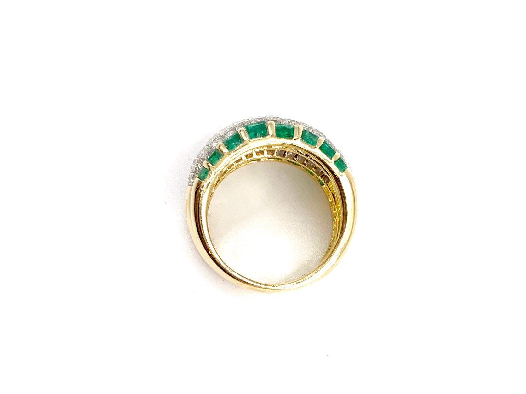18 Karat Emerald and Diamond Wide Ring For Sale 1