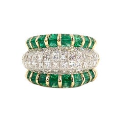 18 Karat Emerald and Diamond Wide Ring