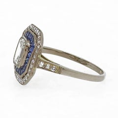 18 Karat Emerald Cut Diamond and Sapphire & Diamond Art Deco Cluster Ring