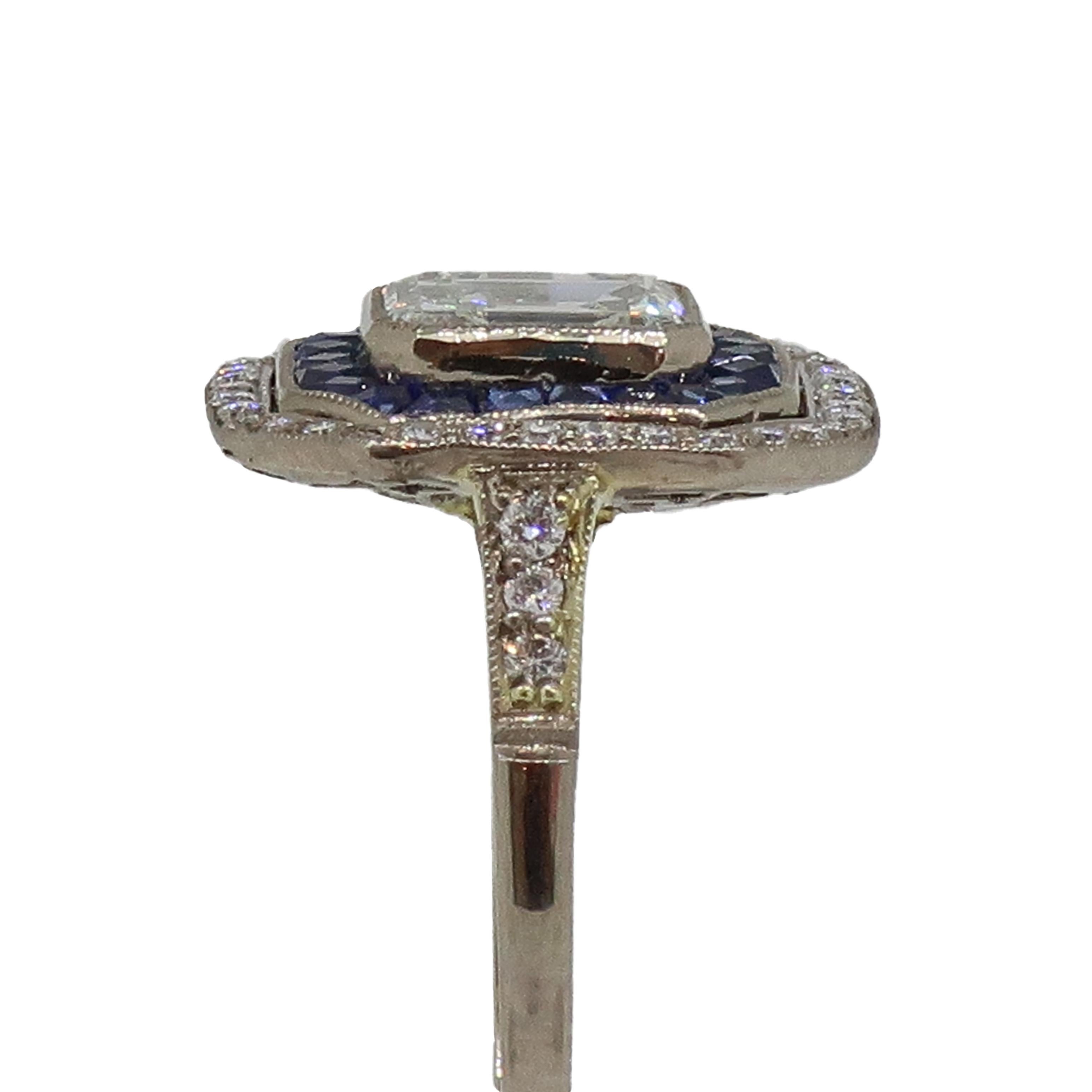 18 Karat Emerald Cut Diamond and Sapphire & Diamond Art Deco Cluster Ring 3
