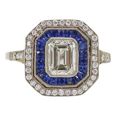 18 Karat Emerald Cut Diamond and Sapphire
Diamond Art Deco Cluster Ring Antique 18 Karat Emerald Cut Diamond and Sapphire
Diamond Art Deco Cluster Ring