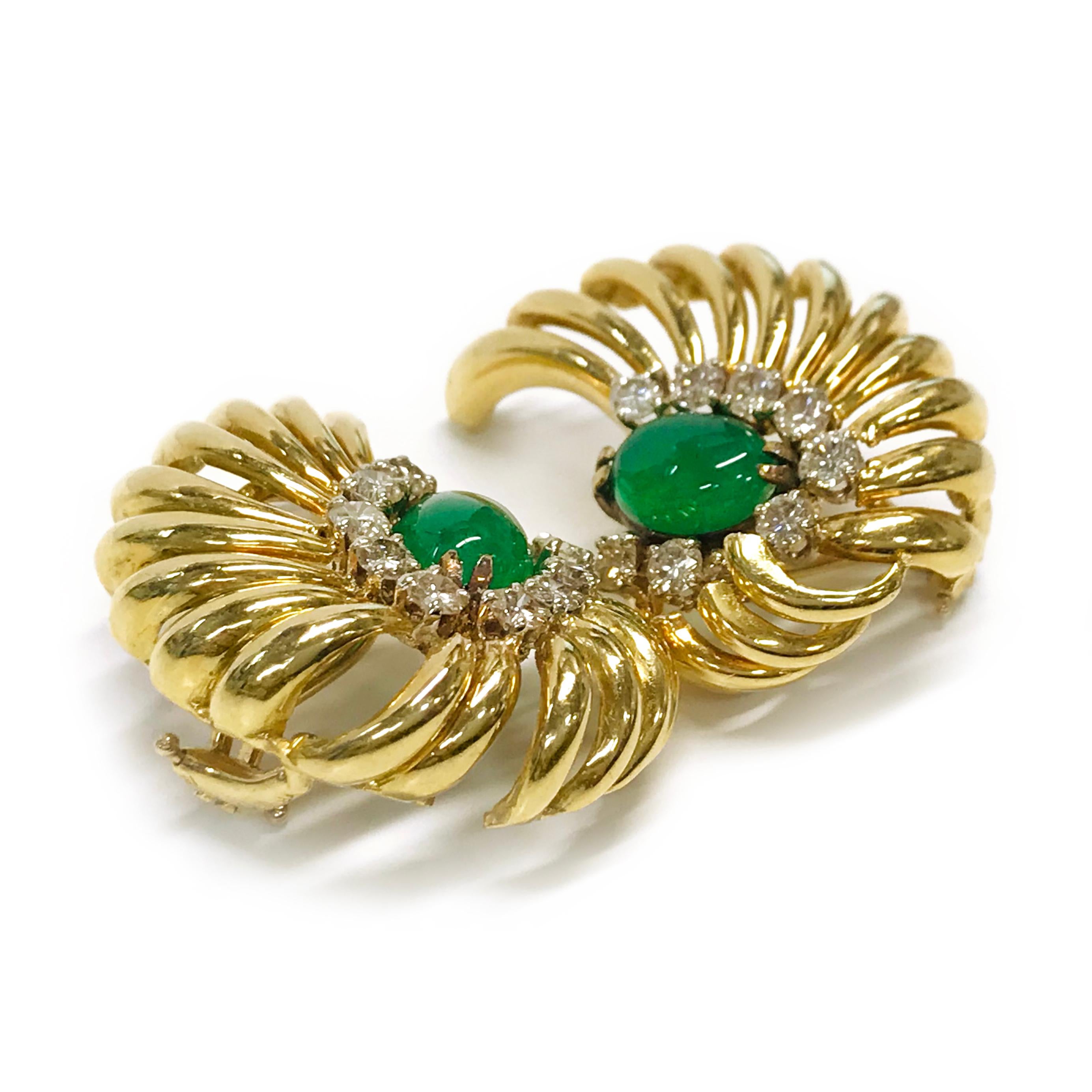 Round Cut 18 Karat Emerald Diamond Earrings For Sale