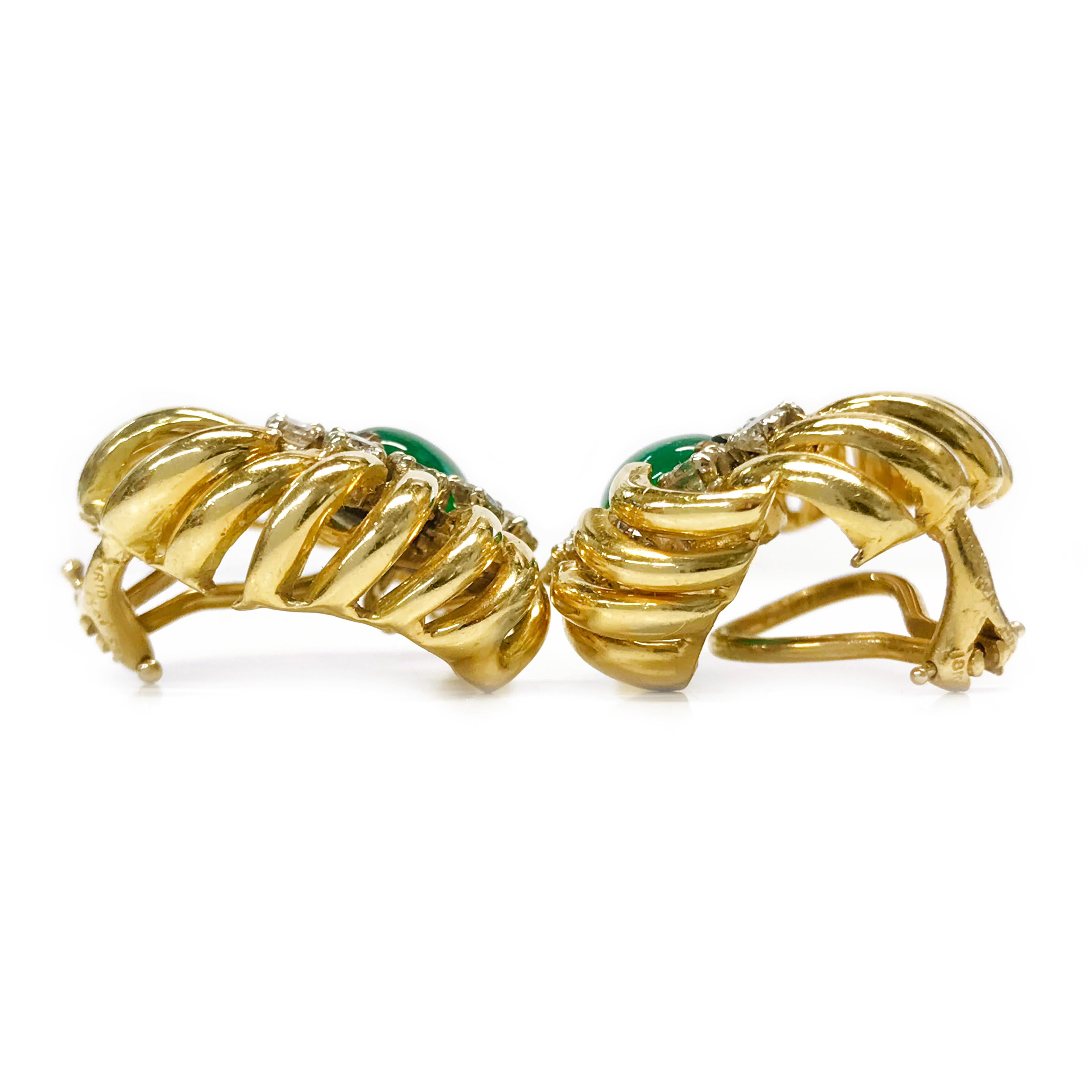 Women's or Men's 18 Karat Emerald Diamond Earrings For Sale