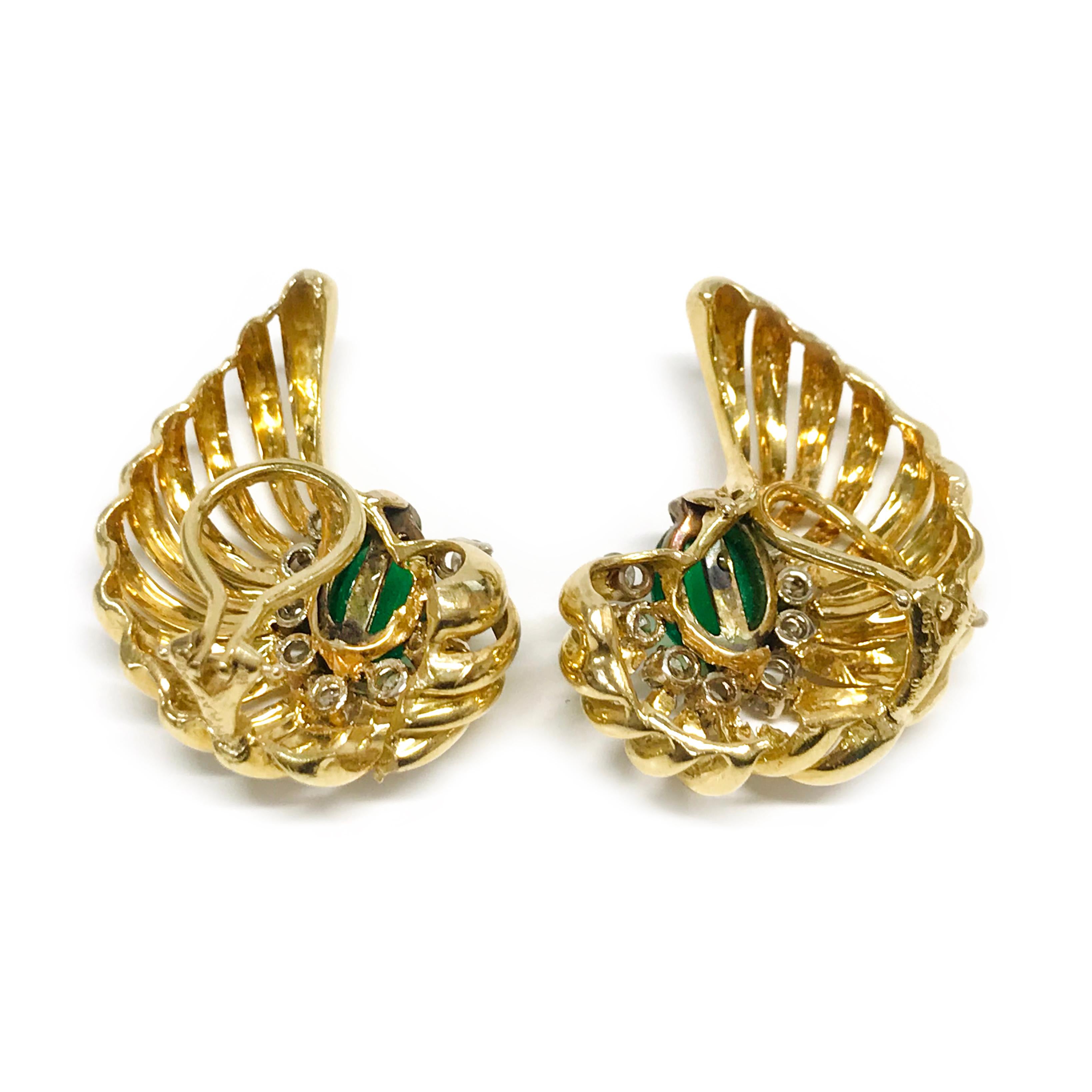 18 Karat Emerald Diamond Earrings For Sale 1