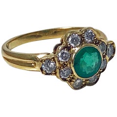 18 Karat Emerald Diamond Ring, 20th Century