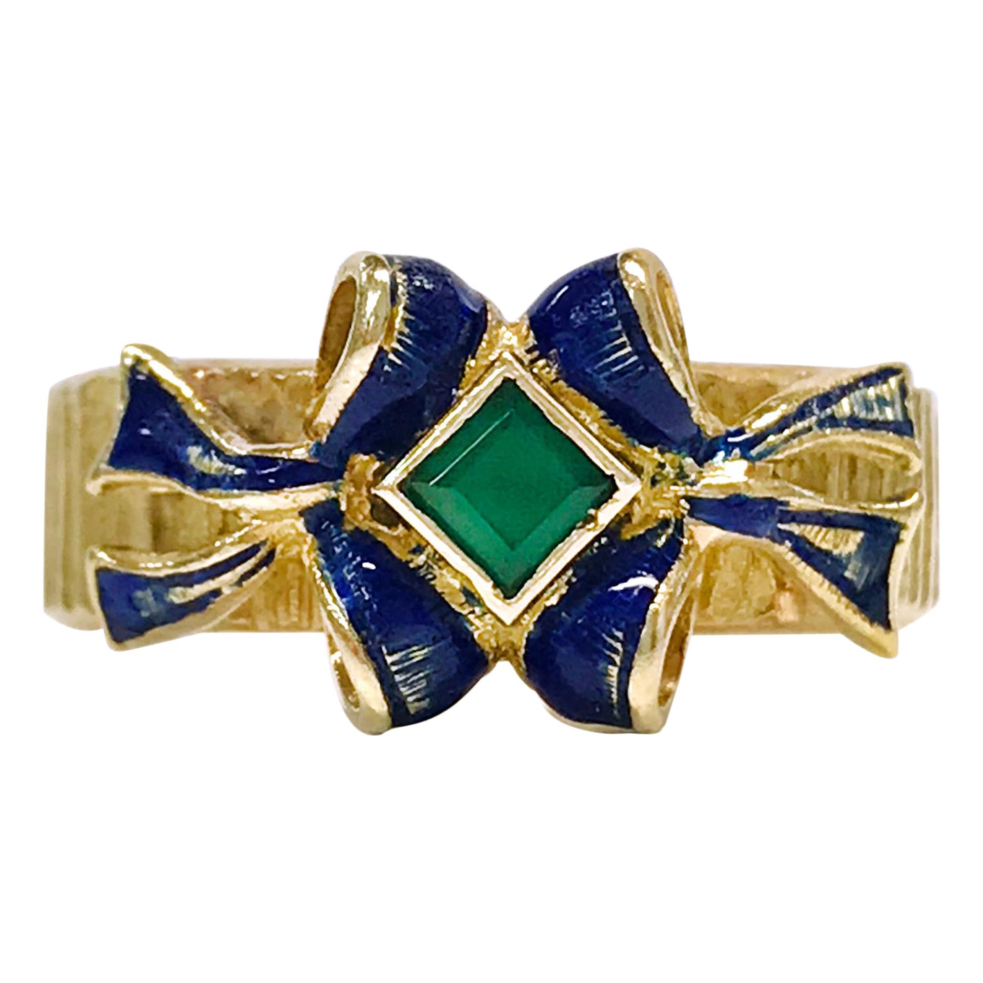 18 Karat Emerald Enamel Ring