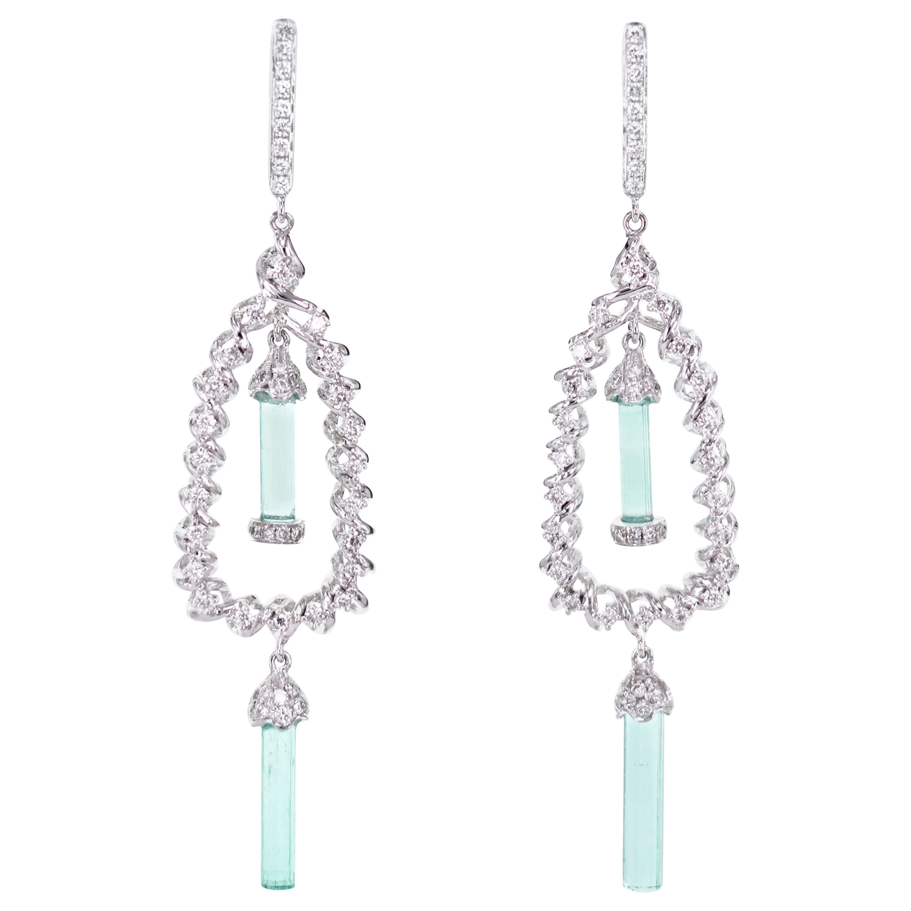 18 Karat Emerald Rough and White Diamond Dangle Earring