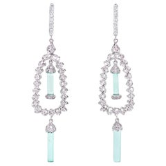 18 Karat Emerald Rough and White Diamond Dangle Earring