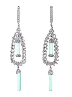 18 Karat Emerald Rough and White Diamond Dangle Earring