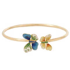 18 Karat Enamel Butterfly Bangle with Sapphire, Yellow and White Diamond