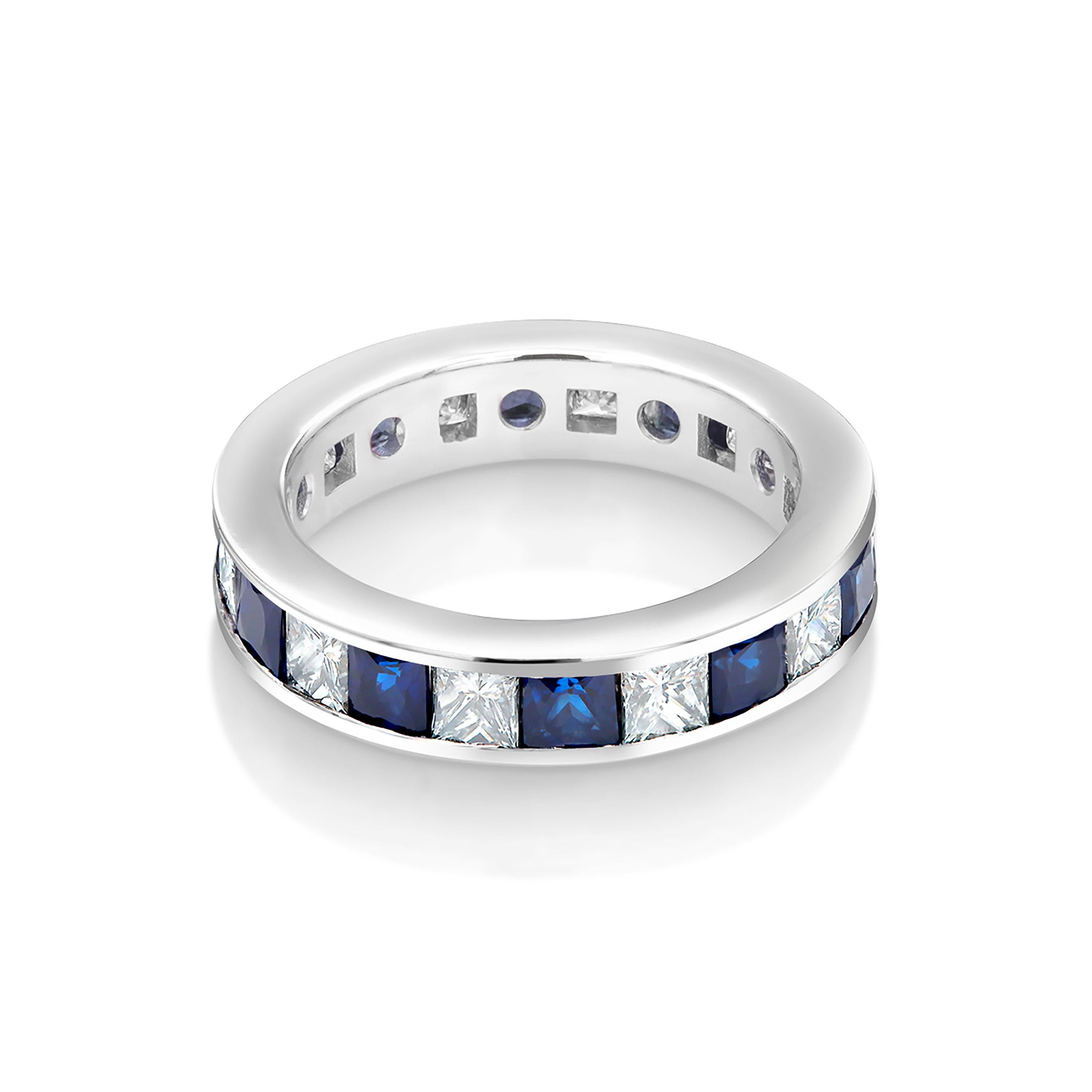 18 Karat Eternity Gold Band Princess Blue Sapphire Princess Diamond 4.80 Carat 4