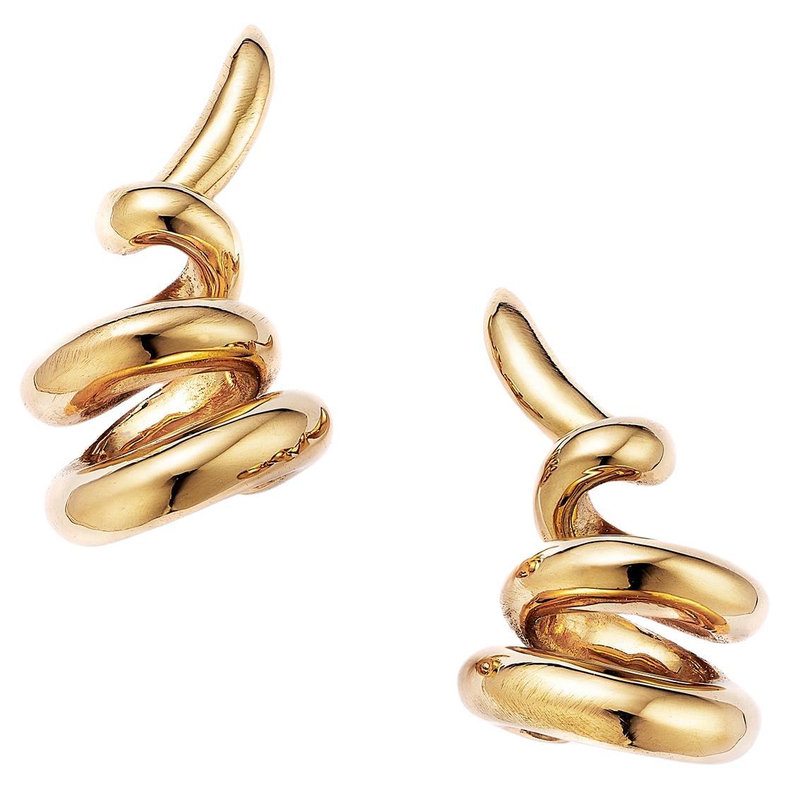 18 Karat Fairmined Ecological Yellow Gold Spira Spiral Earrings For Sale