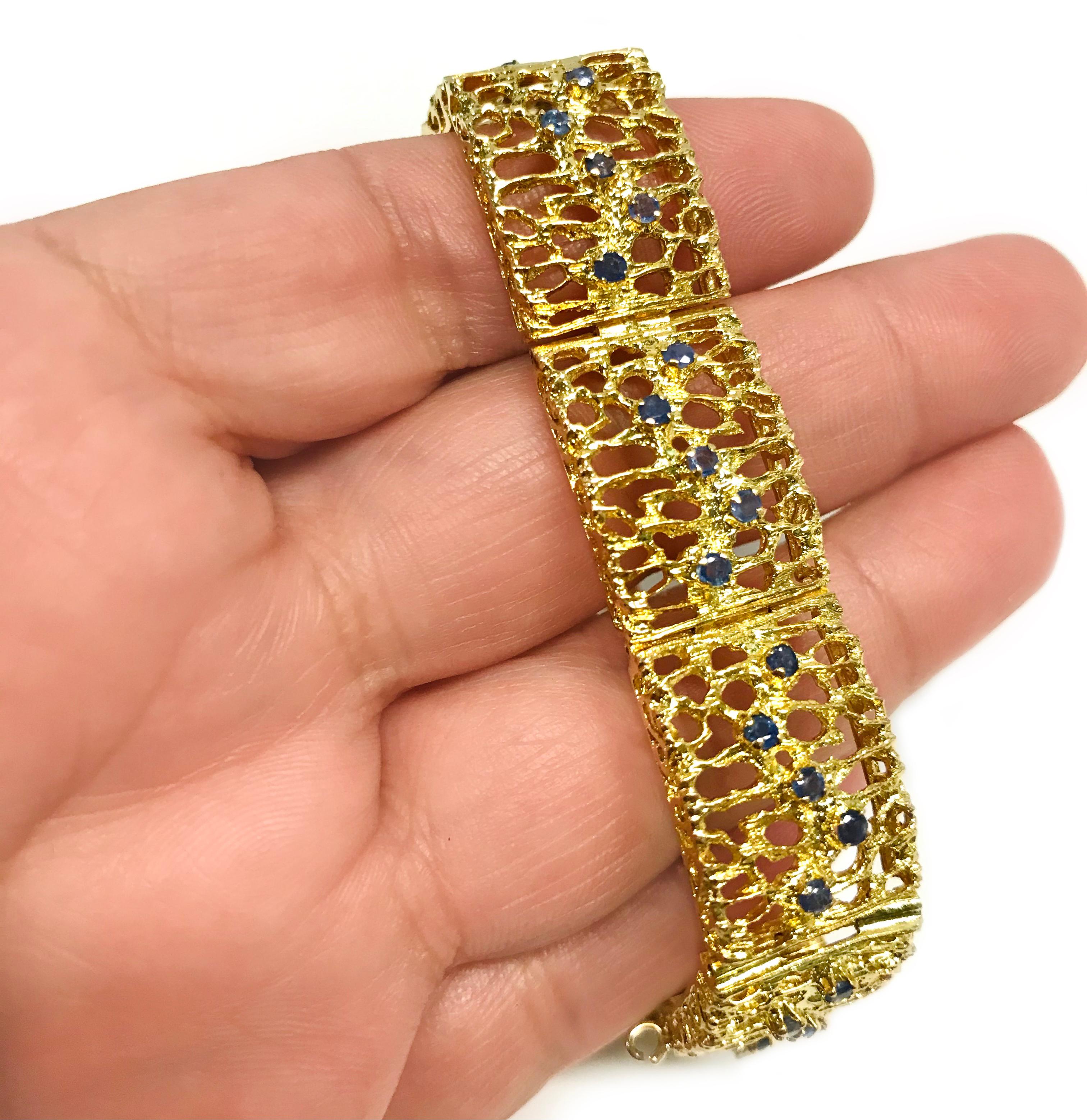 Contemporary Yellow Gold Filigree Sapphire Bracelet