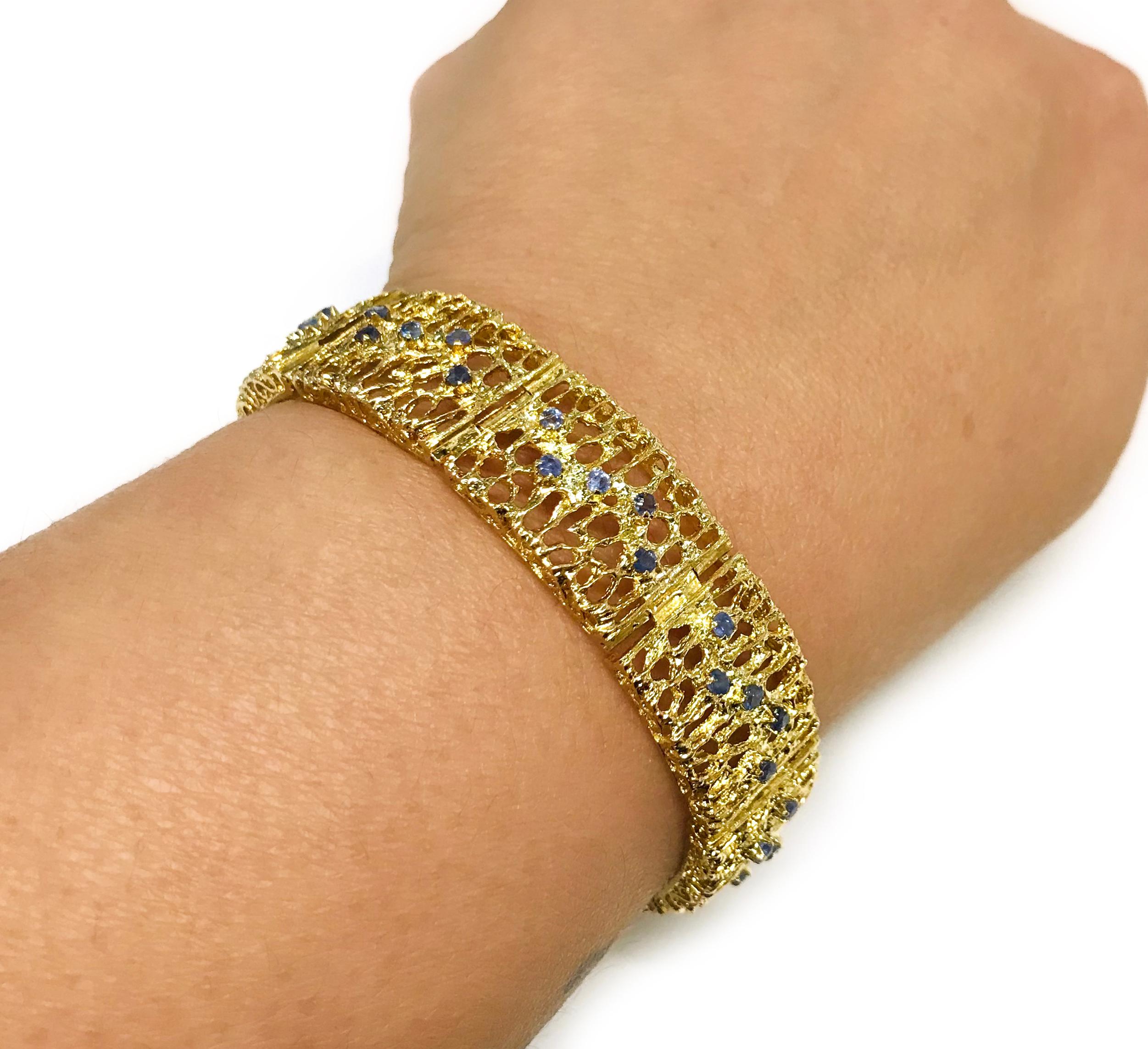 Yellow Gold Filigree Sapphire Bracelet For Sale at 1stDibs gold
