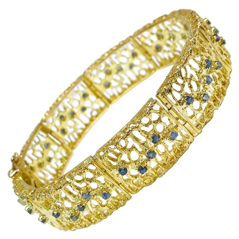 Yellow Gold Filigree Sapphire Bracelet For Sale at 1stDibs
