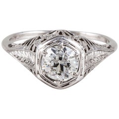 Art Deco Filigree Diamond Engagement Ring in 18K White Gold