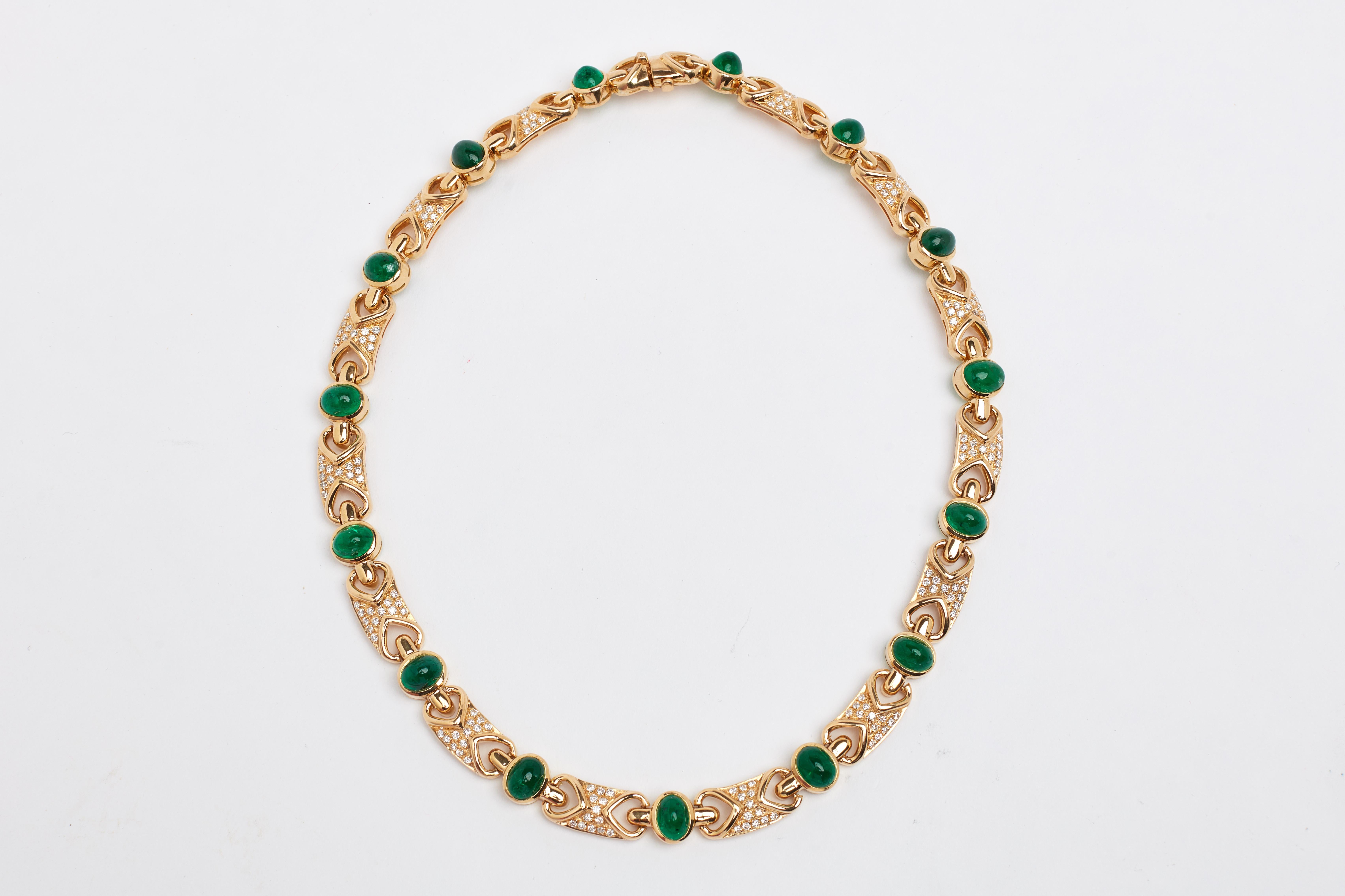Women's 18 Karat Fine Cabochon Emerald and Diamond Necklace