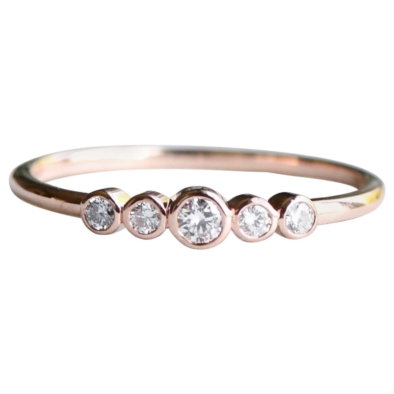 18 Karat Fünf-Stein-Diamant-Ring, Roségold-Ring, Stapelring