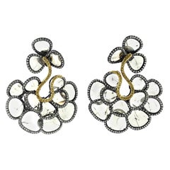 18kt Yellow and Grey Gold Flower Drop  Earrings with Slice Diamonds