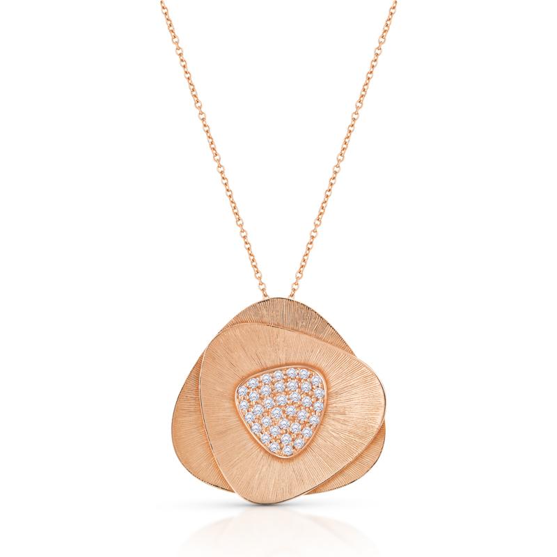 18 Karat Flora Pink Gold Necklace With Vs-Gh Diamonds
