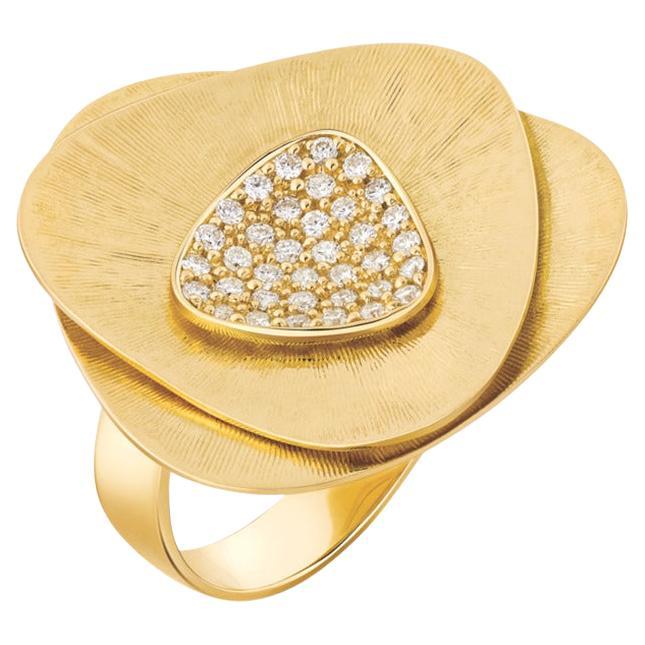 For Sale:  18 Karat Flora Yellow Gold Ring With Vs-Gh Diamonds