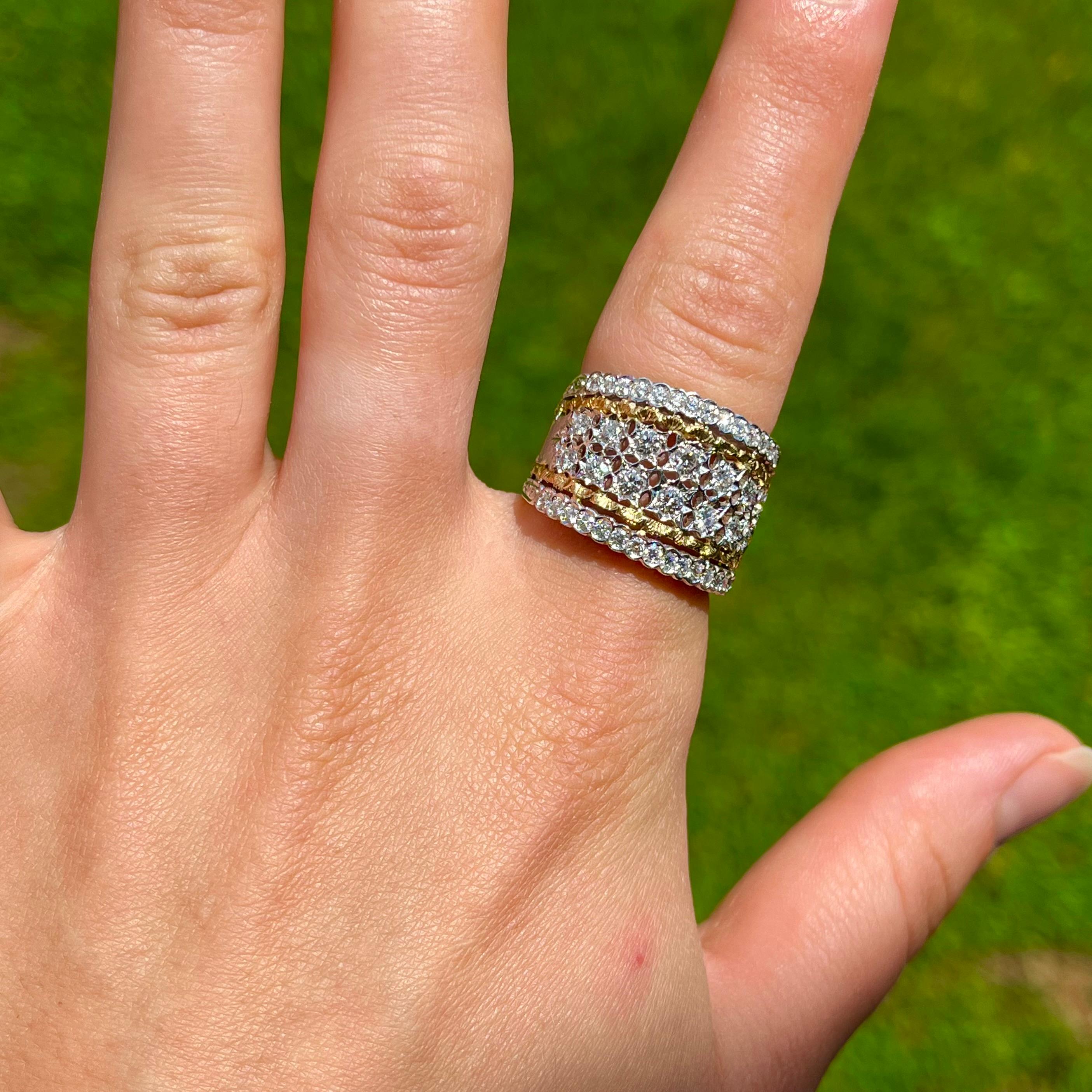 18 Karat Florentine Gravierter Diamant-Gitterring 4