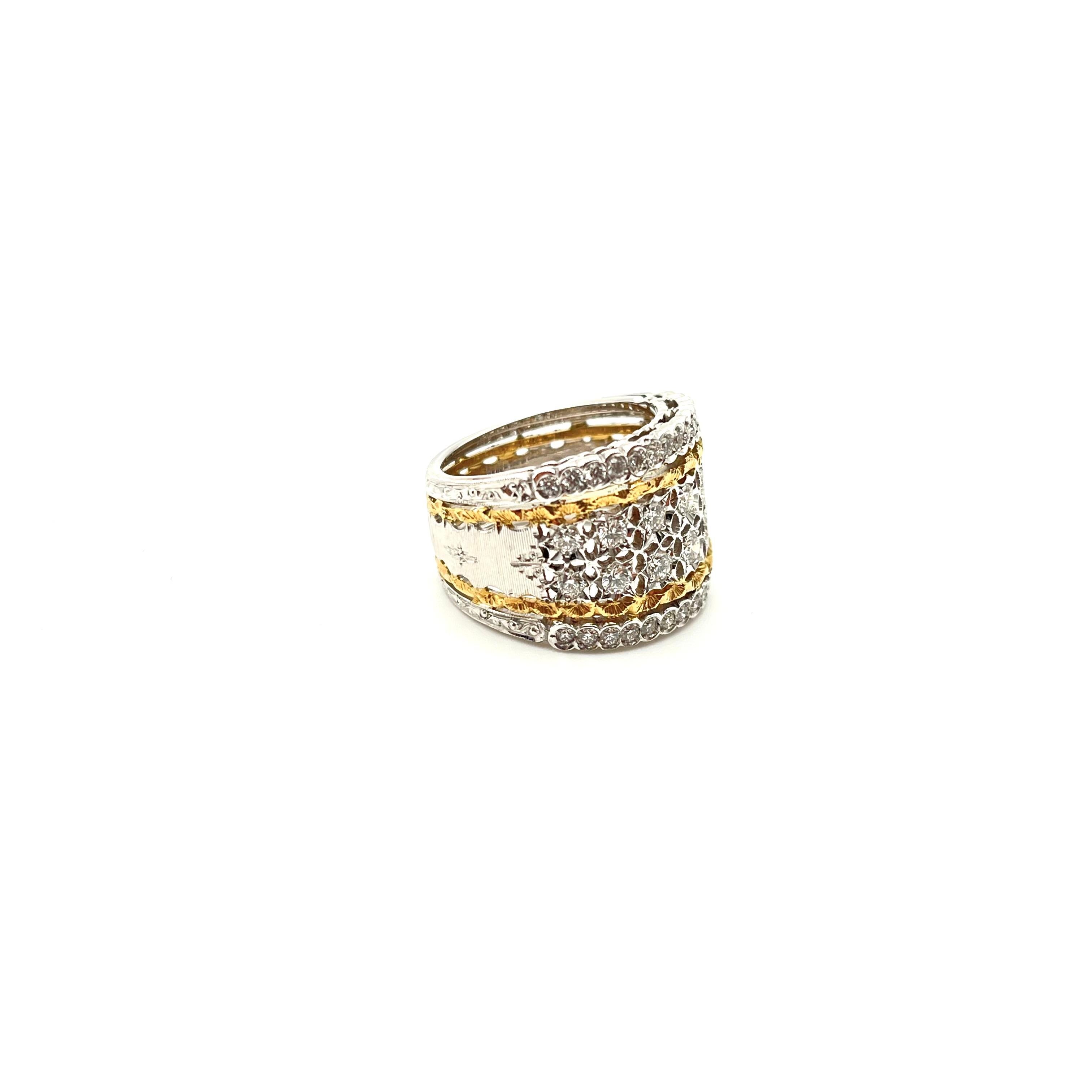 18 Karat Florentine Gravierter Diamant-Gitterring (Regency)