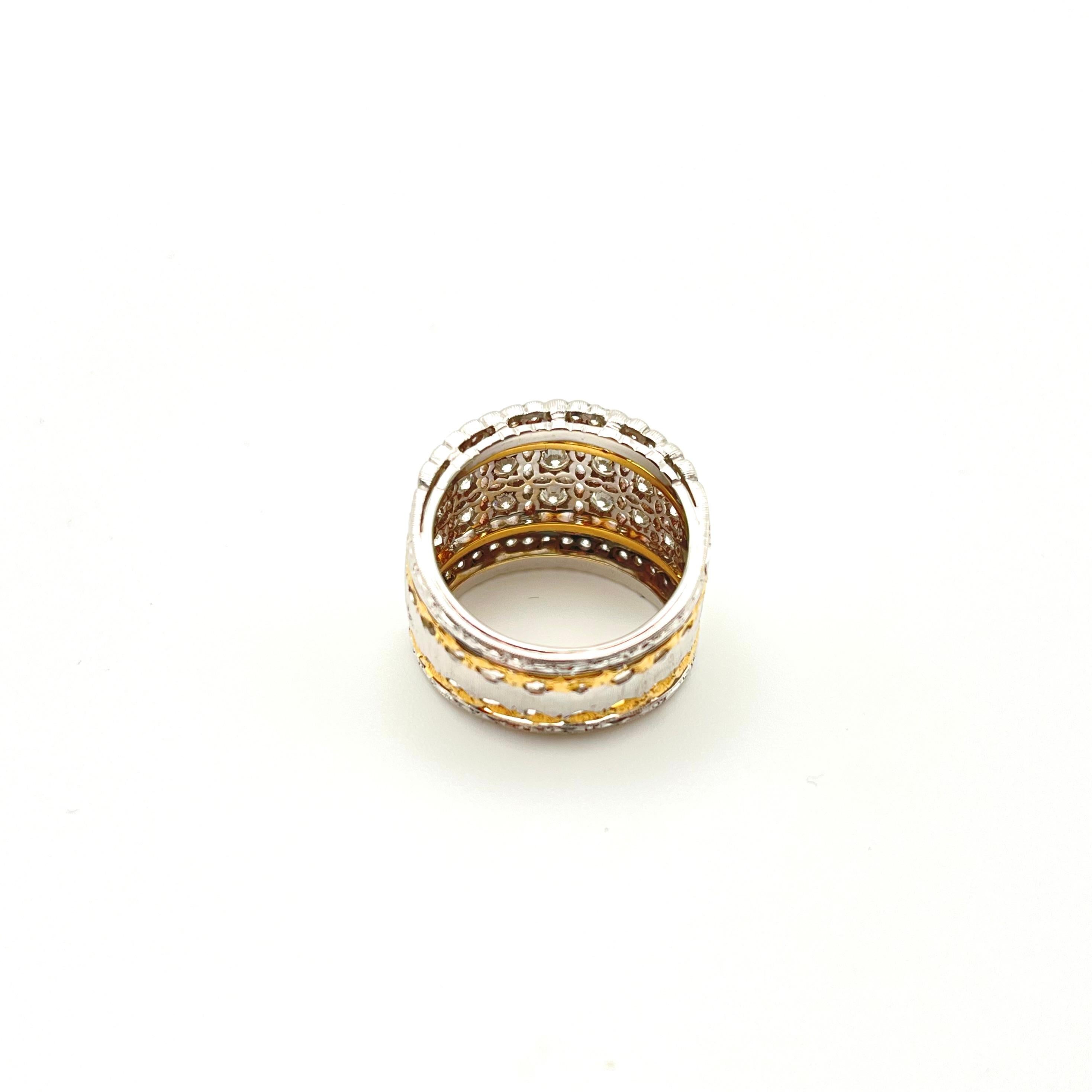 18 Karat Florentine Gravierter Diamant-Gitterring im Zustand „Hervorragend“ in Lynchburg, VA