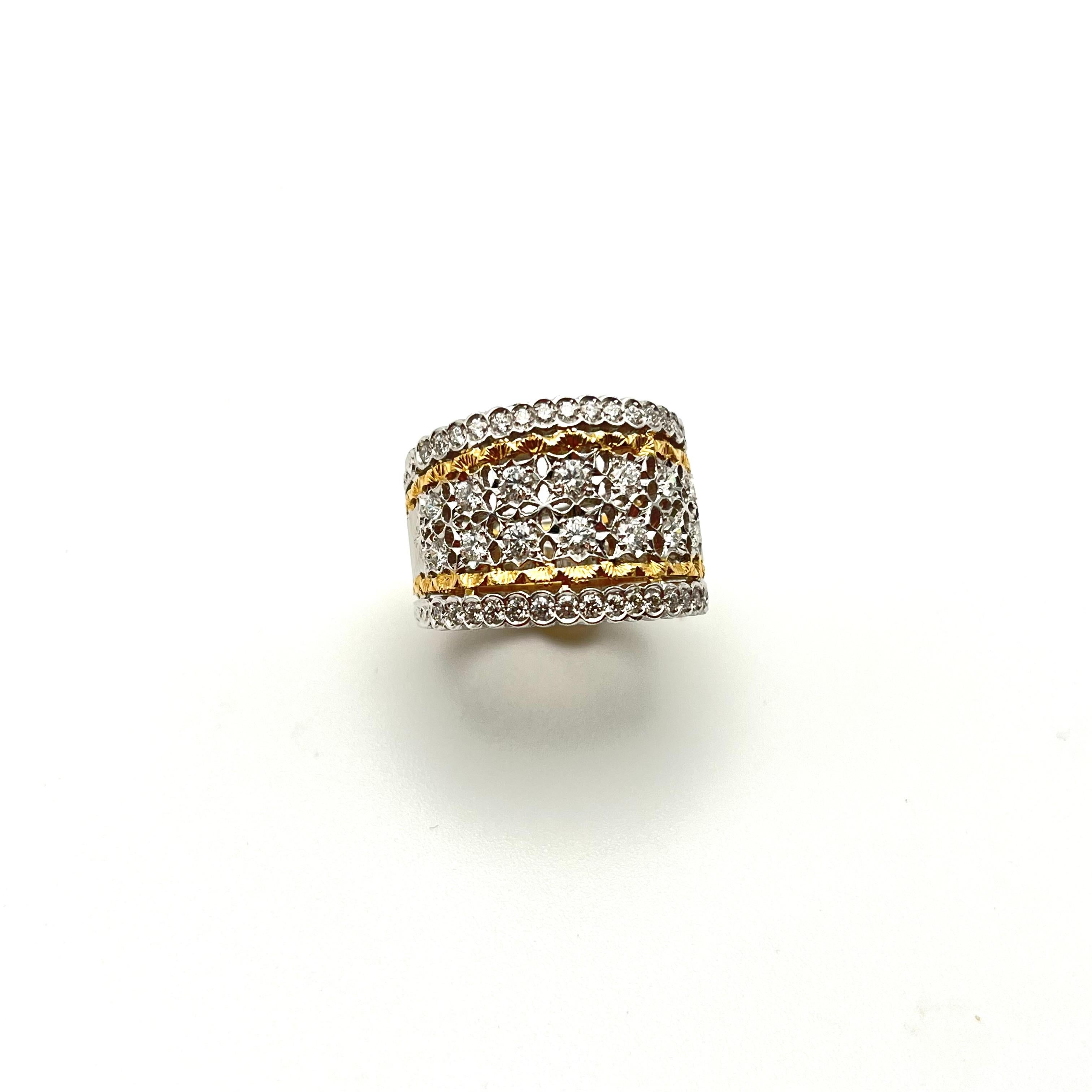 18 Karat Florentine Gravierter Diamant-Gitterring 1