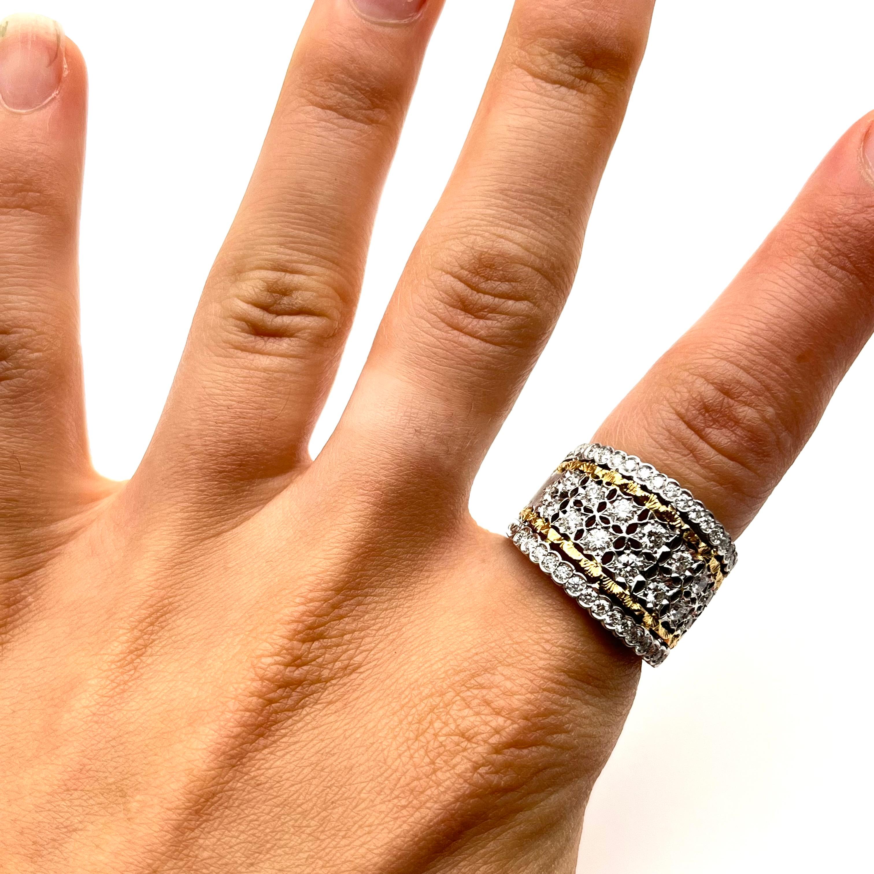 18 Karat Florentine Gravierter Diamant-Gitterring 2