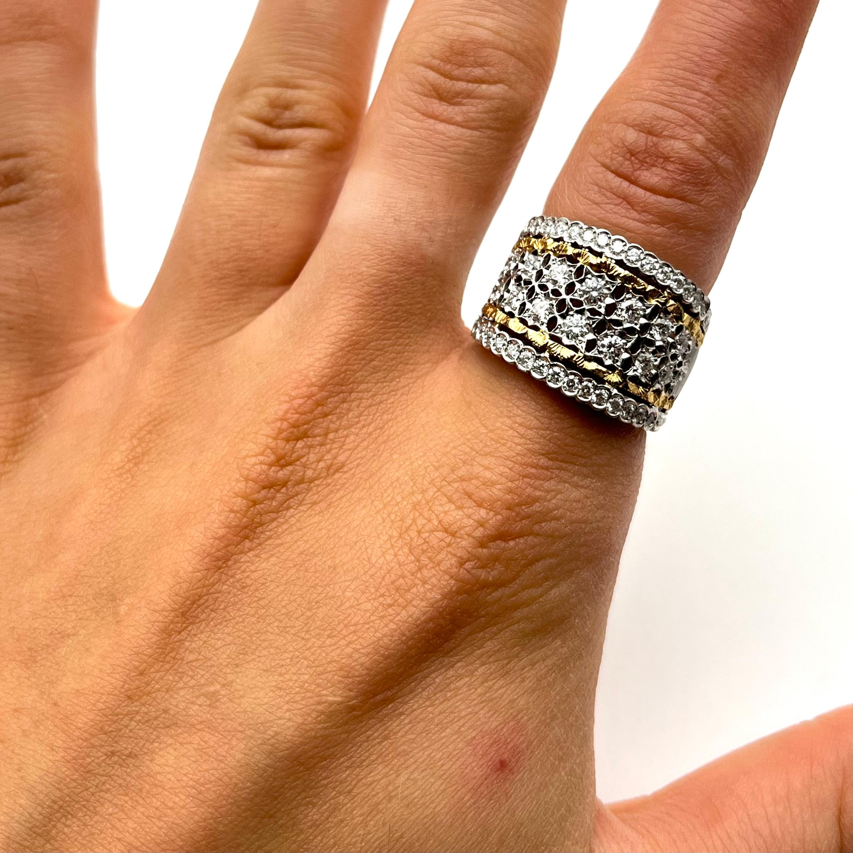 18 Karat Florentine Gravierter Diamant-Gitterring 3