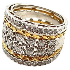 18 Karat Florentine Engraved Diamond Lattice Ring 