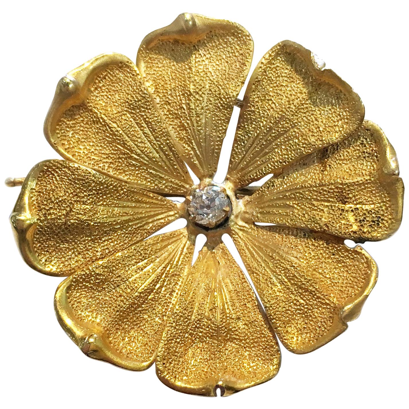 Diamond Gold Leaf Flower Lapel Cluster Brooch Pin at 1stDibs