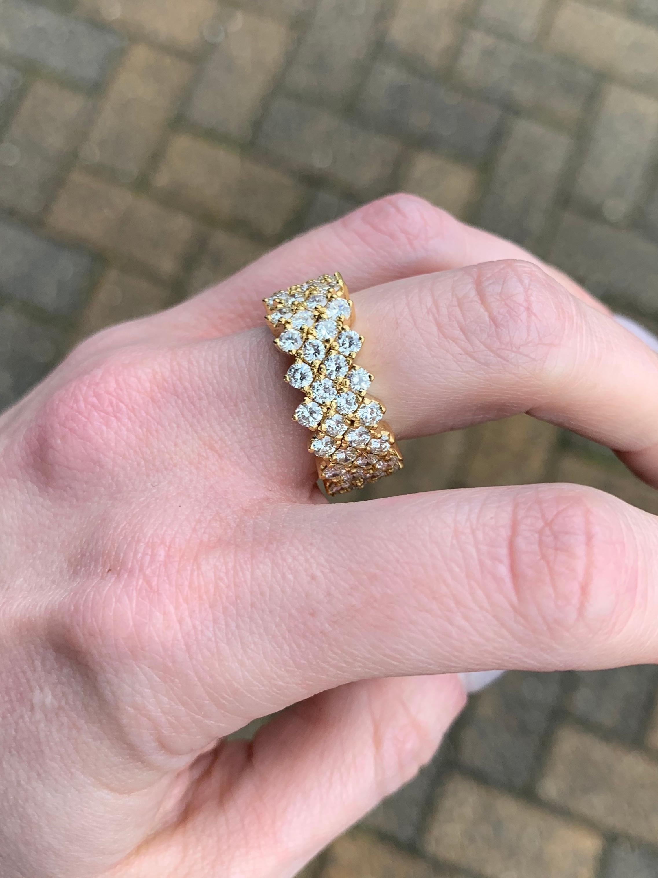 18 Karat Four-Row Diamond Eternity Wide Ring For Sale 4