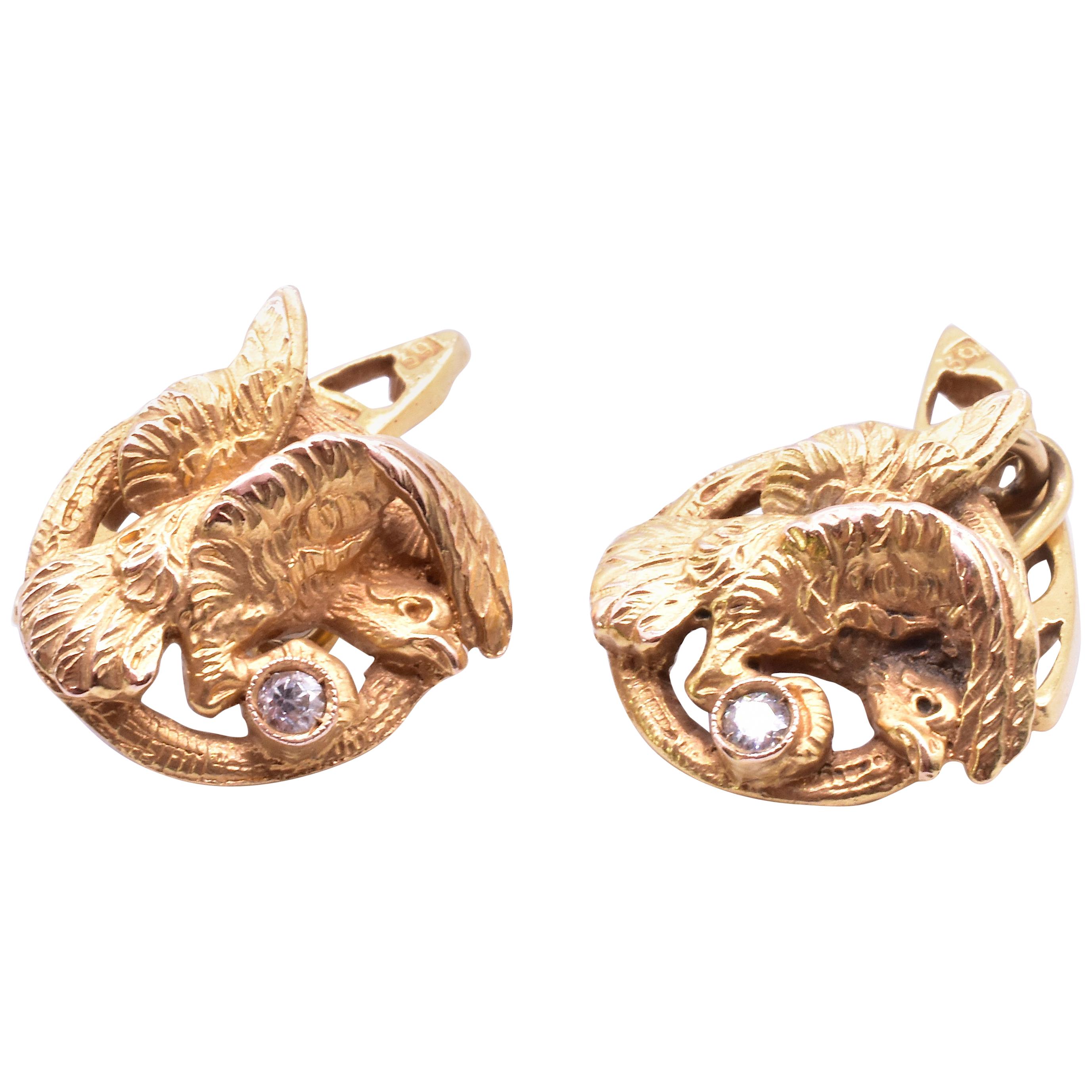 Boutons de manchette en forme d'aigle de couronne Frederick en or 18 carats, c. 1900 en vente