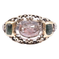 18 Karat Georgian Emerald and Diamond Rose Cut Ring, circa 1830