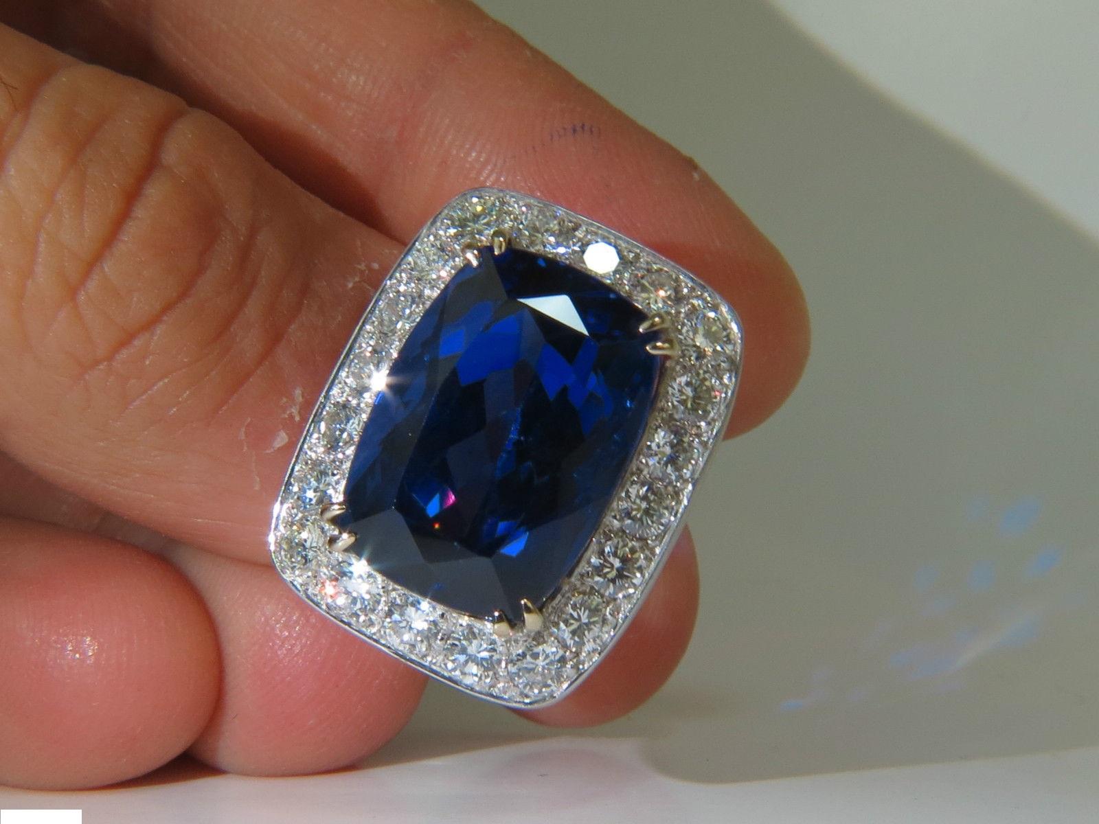 18 Karat GIA 22.95 Carat Natural Tanzanite Diamond Ring 18 Karat Custom Mount For Sale 7