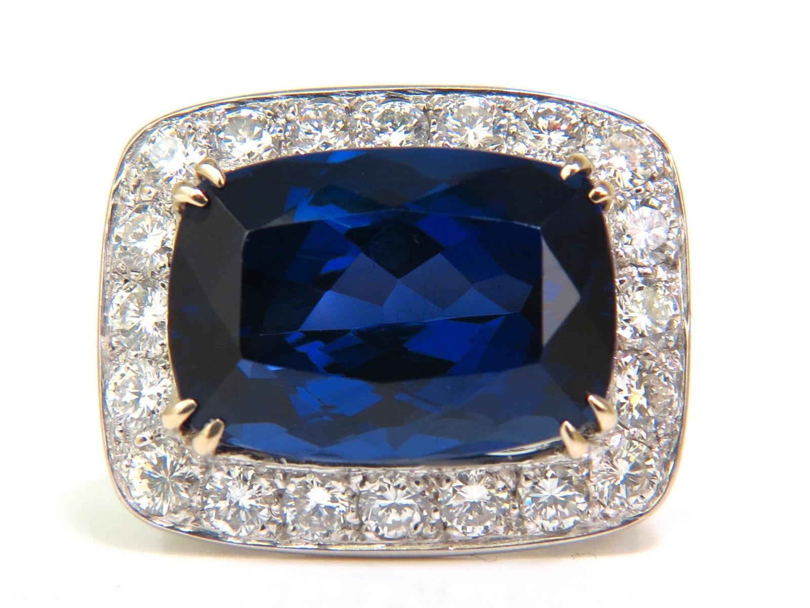 18 Karat GIA 22.95 Carat Natural Tanzanite Diamond Ring 18 Karat Custom Mount For Sale 8
